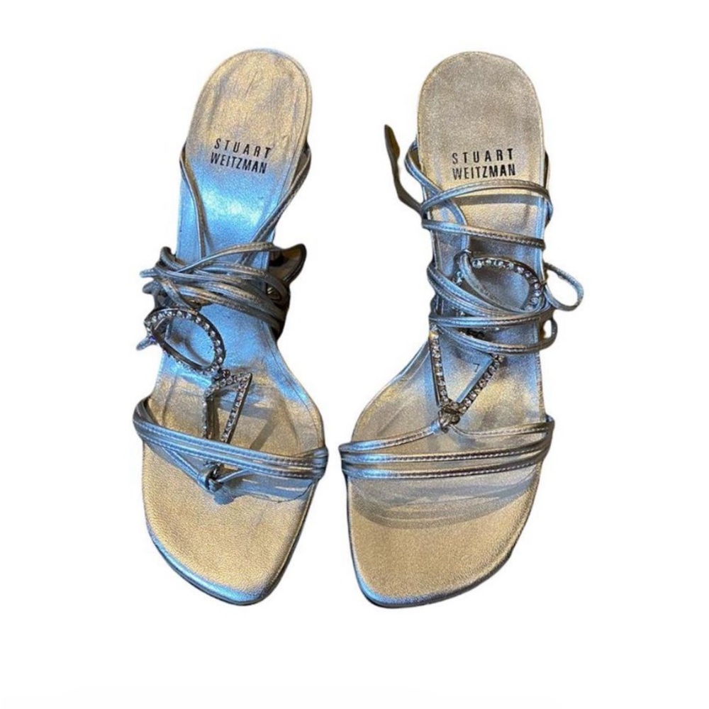 🦇 Vintage Stuart Weitzman Silver Diamond Lace-up Heels 🦇